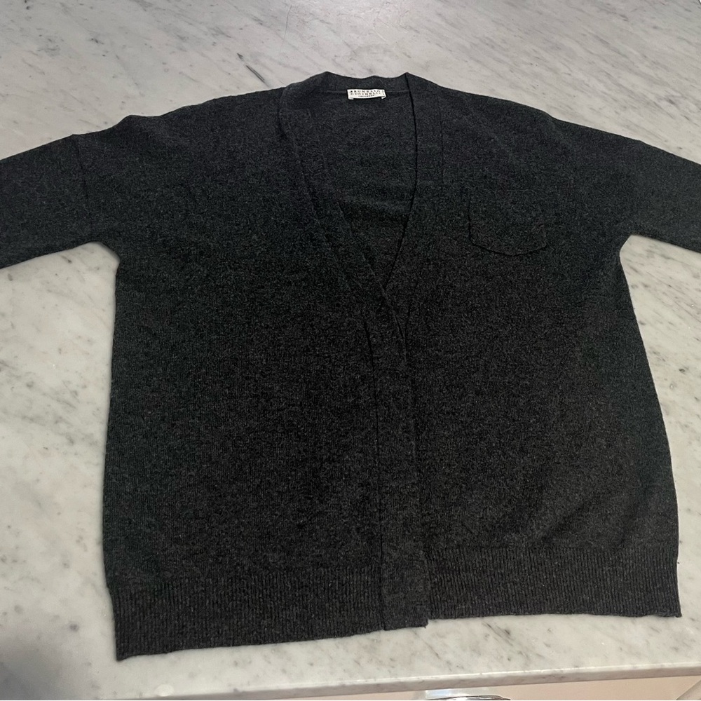 Brunello Cucinelli Charcoal ladies short sleeve Cashmere Cardigan sweater M
